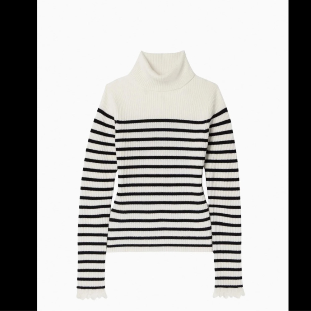 Elegant Black and White Striped Turtleneck Sweater